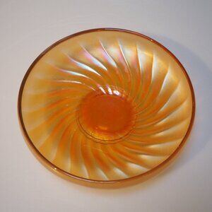 Vintage Fenton Marigold Iridescent Carnival Glass Flat Bowl in Swirl Rib Pattern